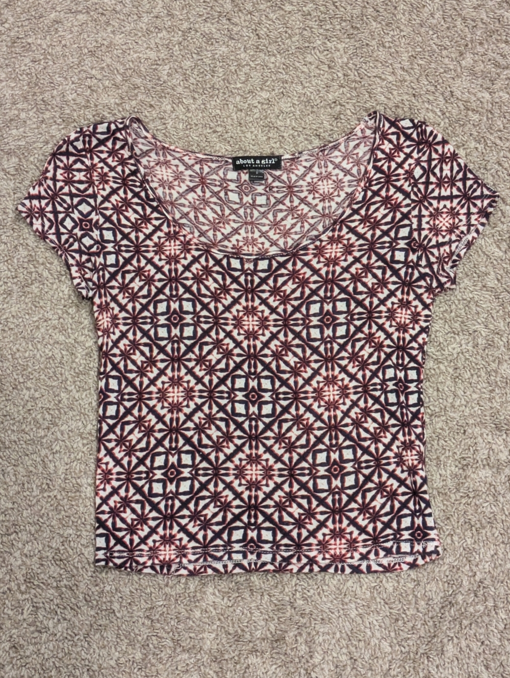 About A Girl Pink and Burgundy Geometric Scoop Neck Tee